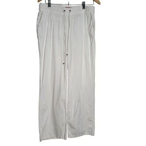 Guess Linen Blend Wide Leg Pants Women Medium White Drawstring Elastic Waist